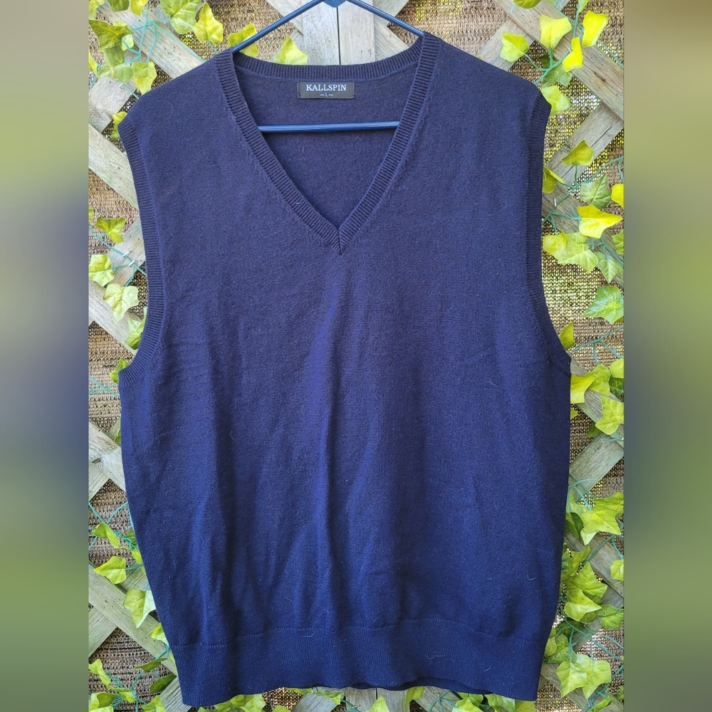 Kallspin Navy Vest Cashmere Wool Blend Large